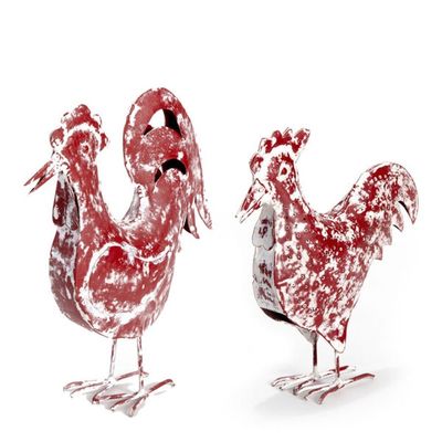 Handcrafted Distressed Red Rooster &amp; Chook (Set) 26×7.5×33cm