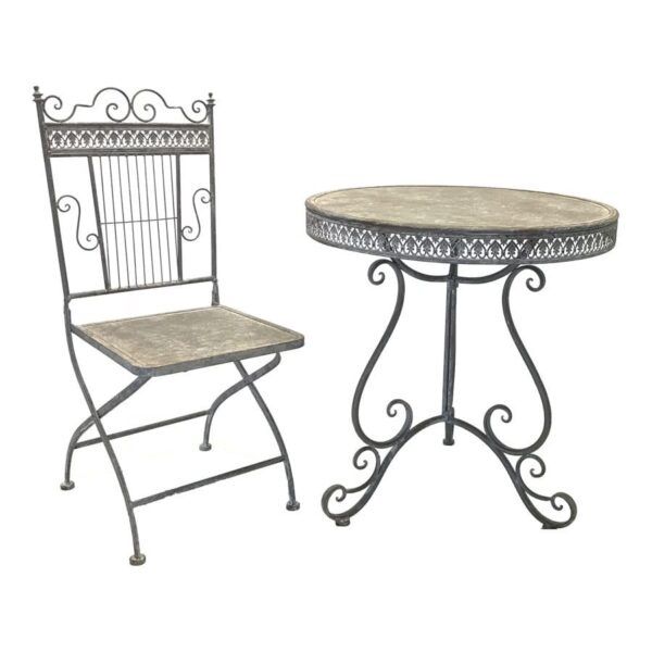 Baroque Round  Table &amp; 2 Chairs Set 70X74CM/45X43X95CM