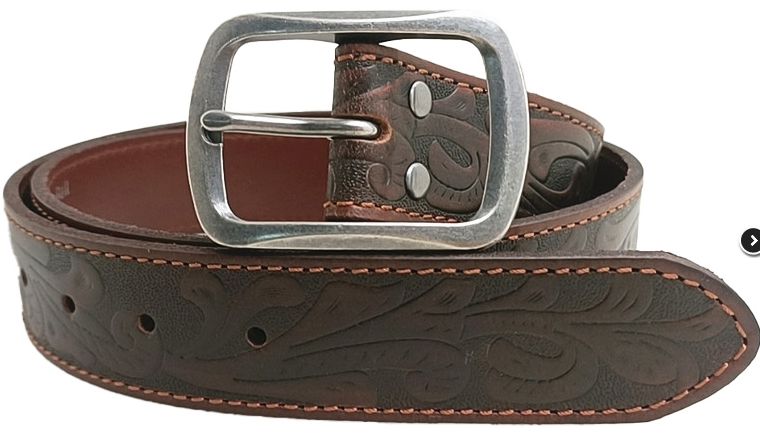 Western Oval Buckle Tooled Leather Belt 92cm