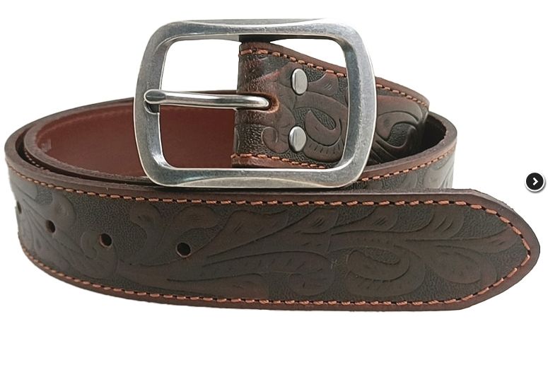 Western Oval Buckle Tooled Leather Belt 87cm