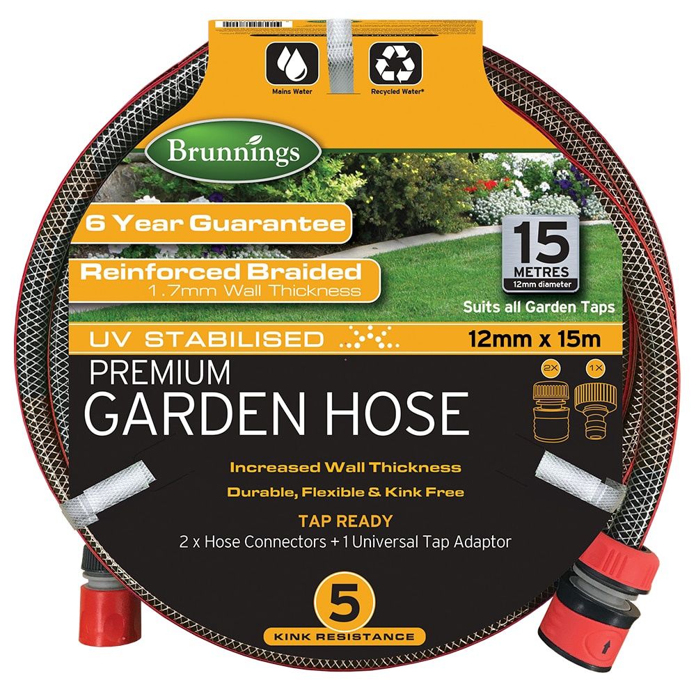 Brunnings Garden Hose 12mm x 15m + Fittings
