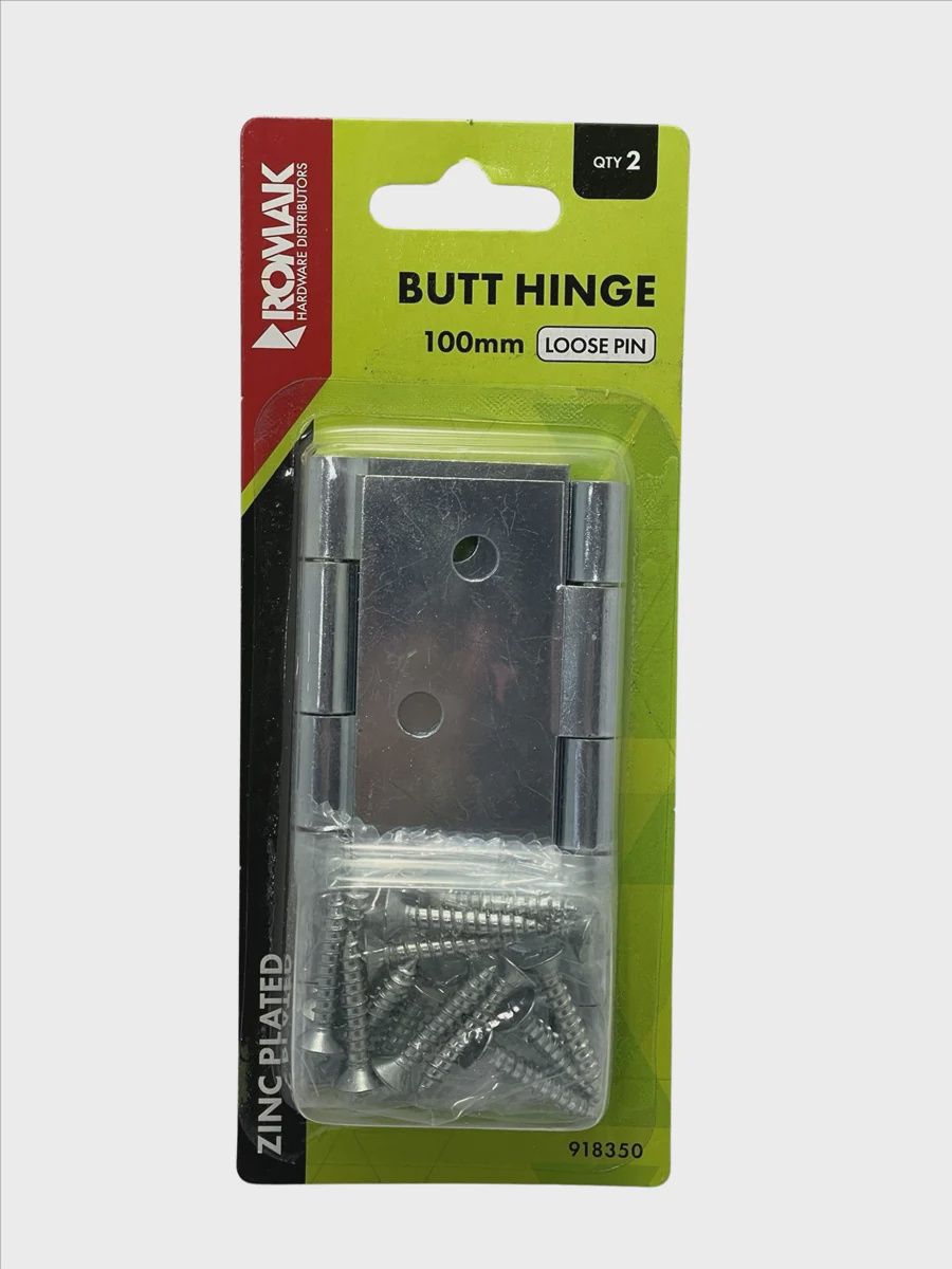 Butt Hinge 100mm Chrome Plated Loose Pin 2pk 100x75x1.6mm