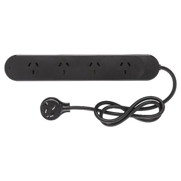 Powerboard BLK / 4 Spaced Outlets + Surge Protection