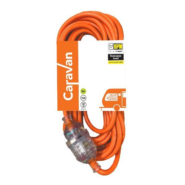 Caravan Extension Lead - H/D 8mt x15AMP  Orange