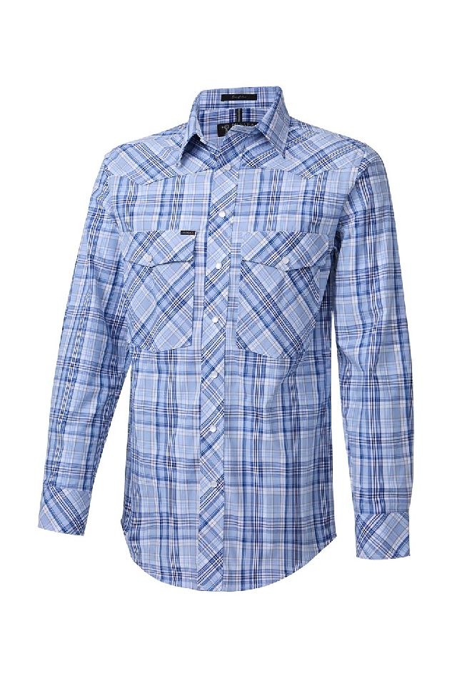 Pilbara Mens Snap Button L/S Shirt, Colour: Blue-Navy-White, size: S
