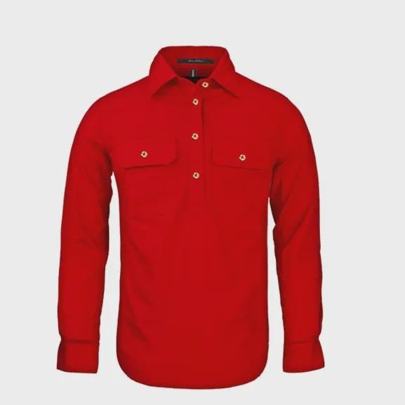 Womens Closed Front L/S Shirt Red