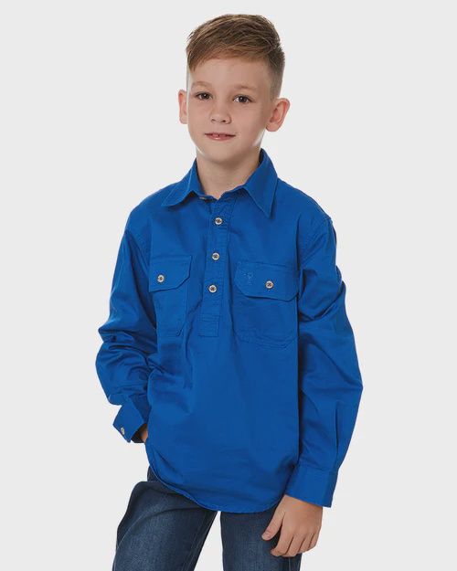Kids Closed Front L/S Shirt Azure