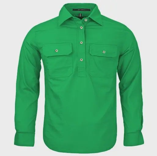 Kids Closed Front L/S Shirt Emerald
