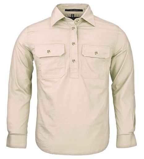 Kids Closed Front Shirt L/S Stone
