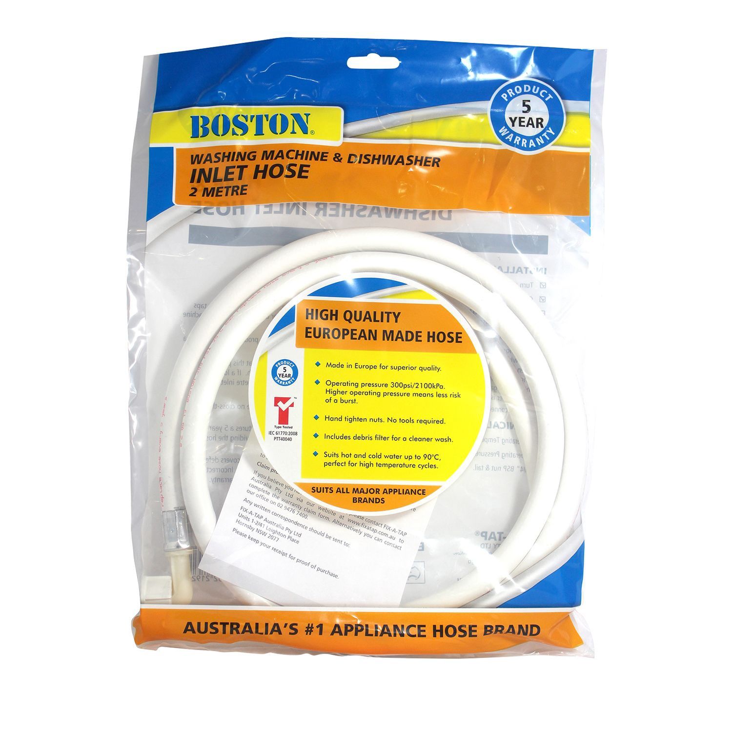 PVC White Washing Machine &amp; Dishwasher Inlet Hose
