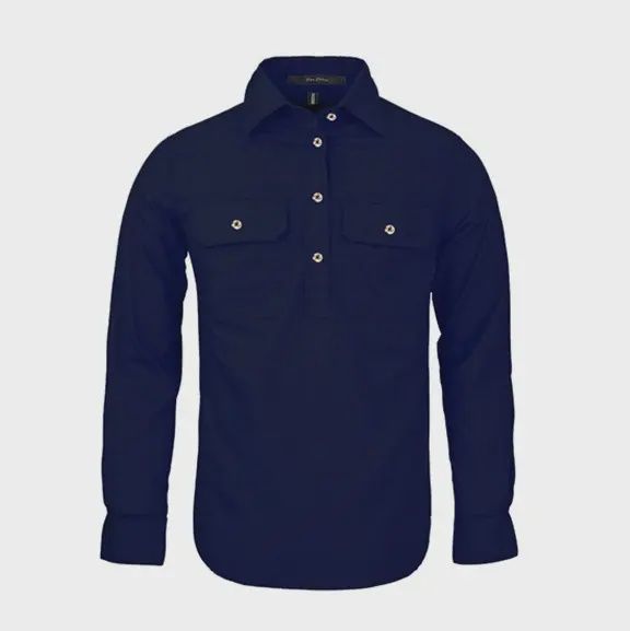 Womens Closed Front L/S Shirt French Navy