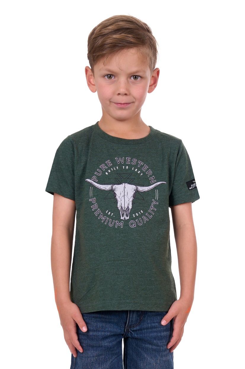 Boys Enzo SS Tee - Green Marle, size: 2