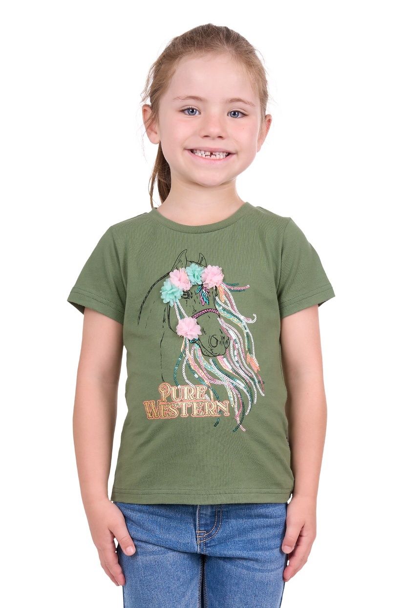 Girls Camilla SS Tee - Green, size: 14