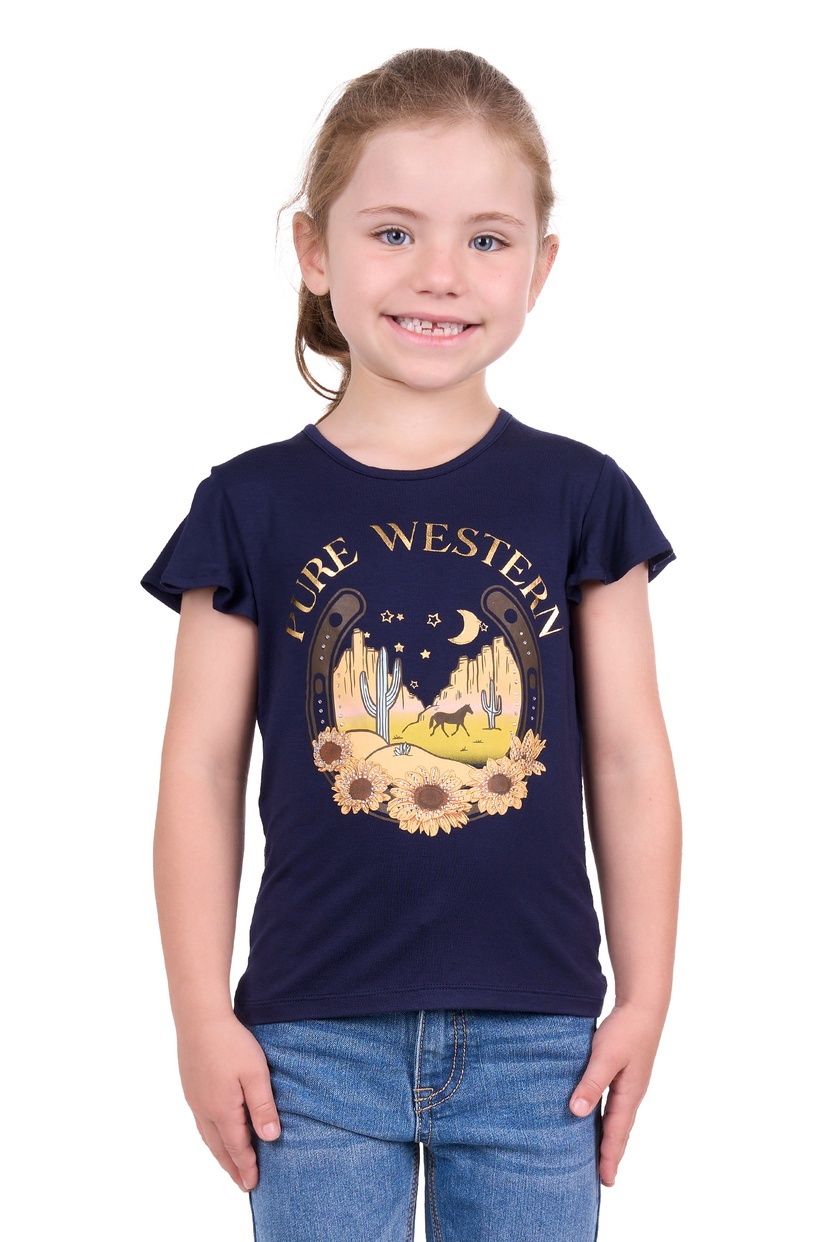Girls Ariana SS Tee - Navy, size: 2