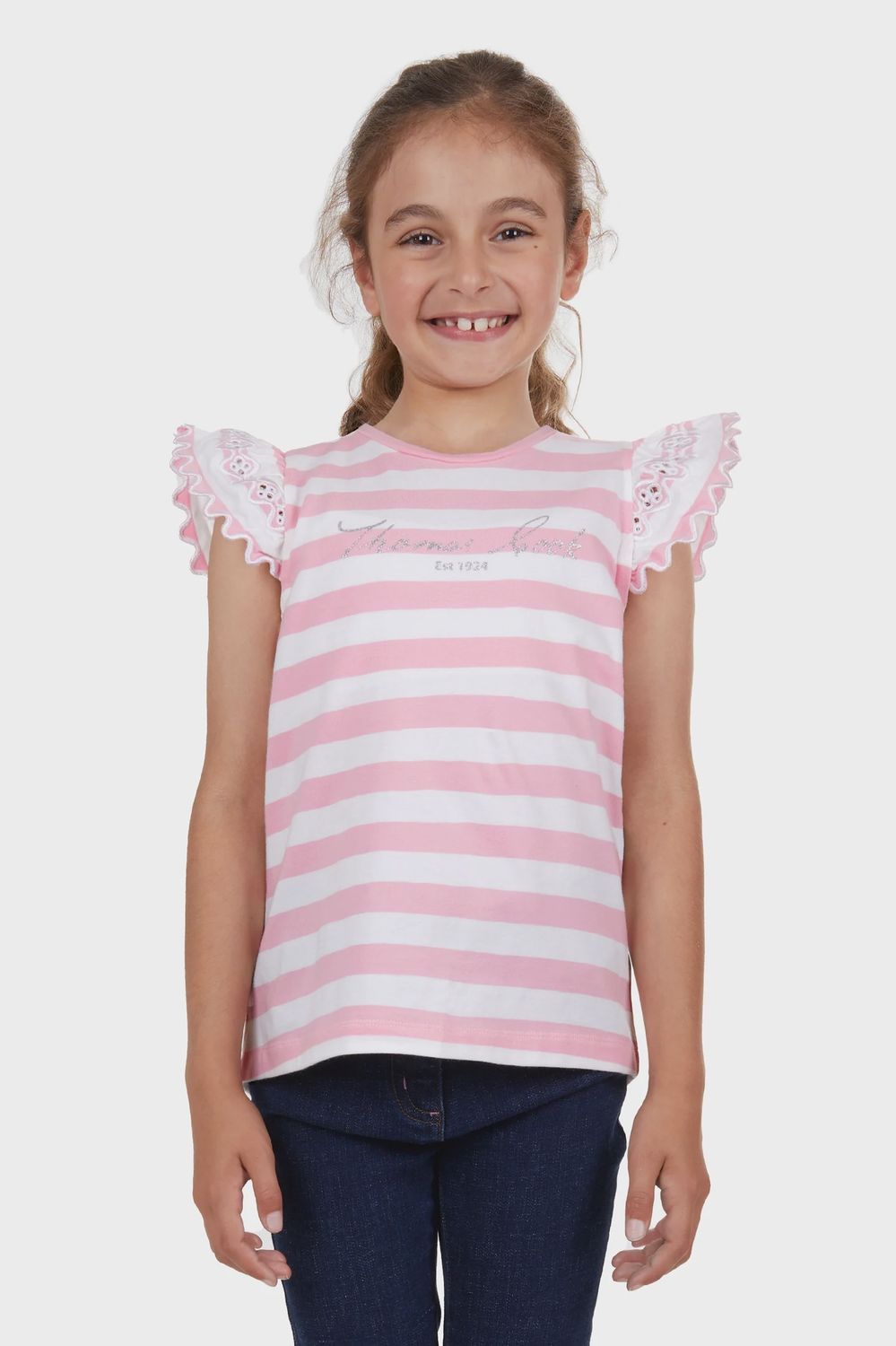 Girls Eva SS Tee - Pink/White, size: 4