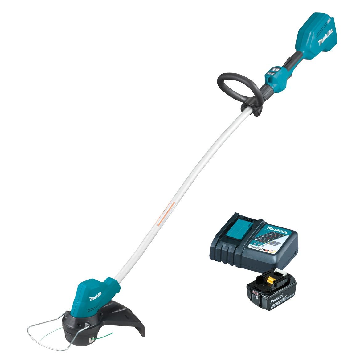 18V BRUSHLESS Curved Shaft Line Trimmer - Includes 1 free with mower mania x 4Ah Batteries &amp; Rapid Charger