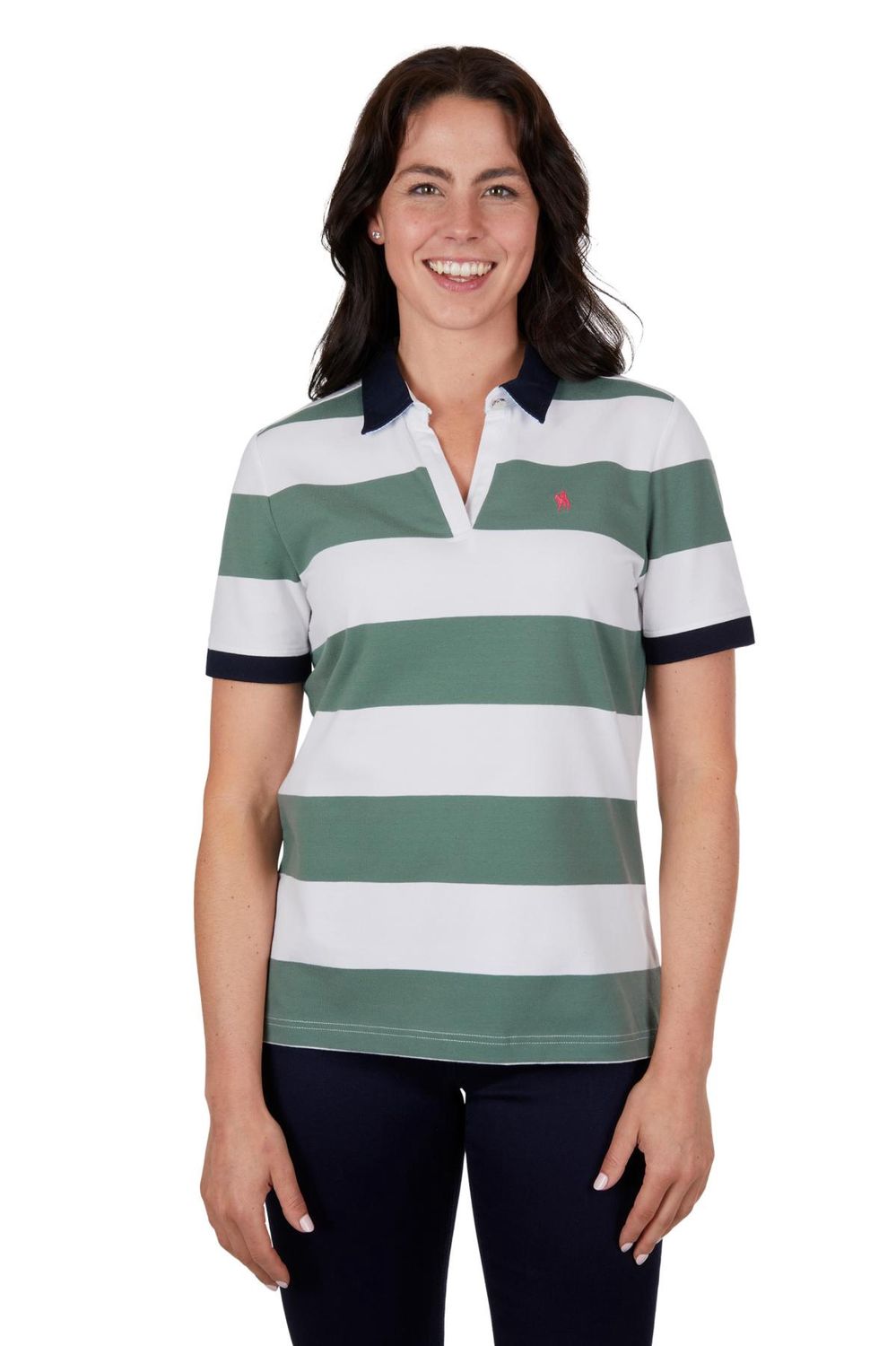 Womens Bella SS Polo Top Khaki/White