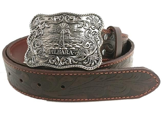 Pilbara Western Rodeo  Buckle Tooled Leather Belt