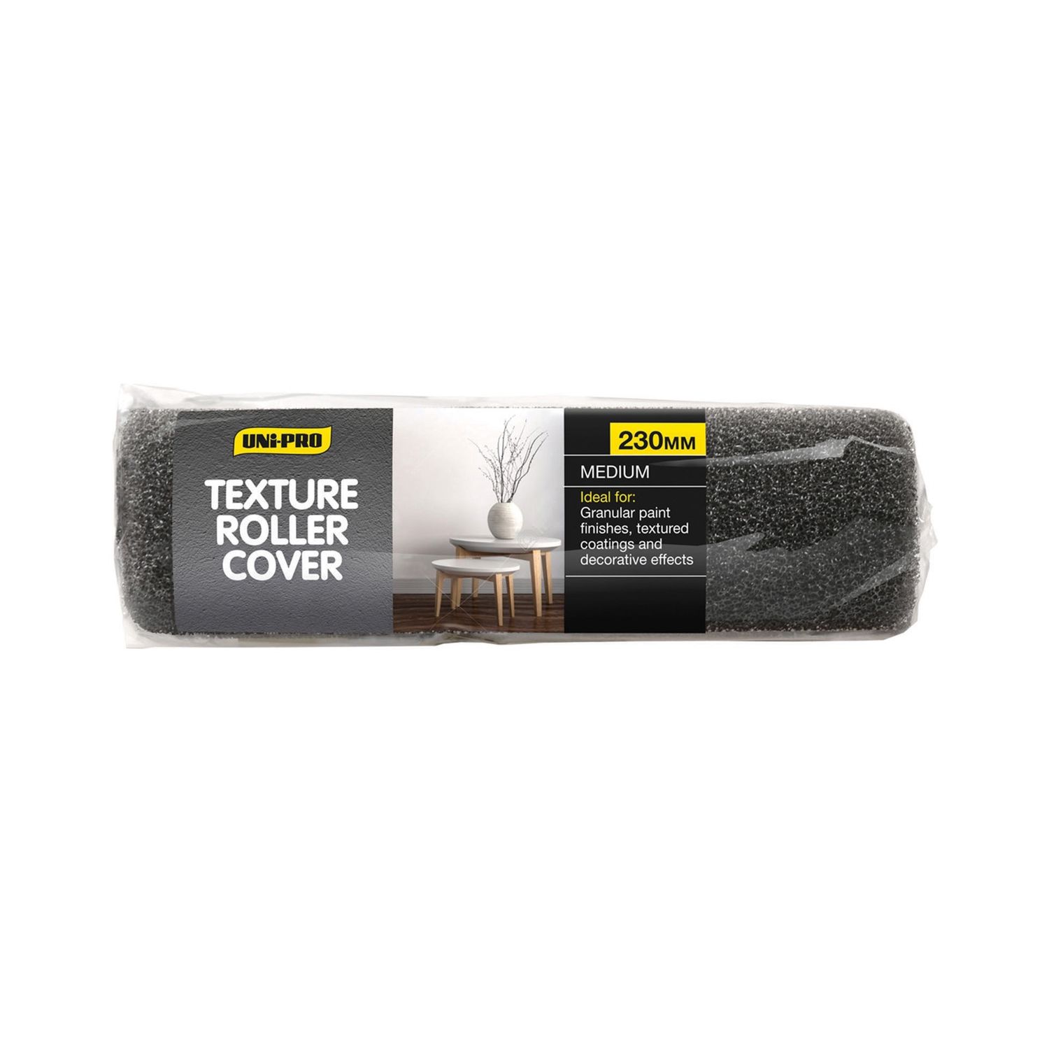 230mm Medium Black Foam Texture Roller Cover