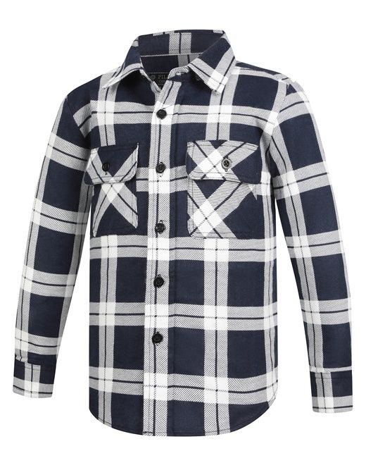 Flannelette Shirt Childrens Open Front Shirt Navy-White