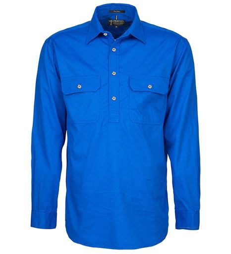 Mens Pilbara Closed Front L/S Shirt Cobalt Blue