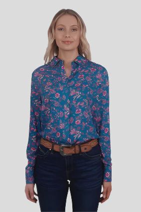 Womens Leah LS Shirt - Teal/Pink