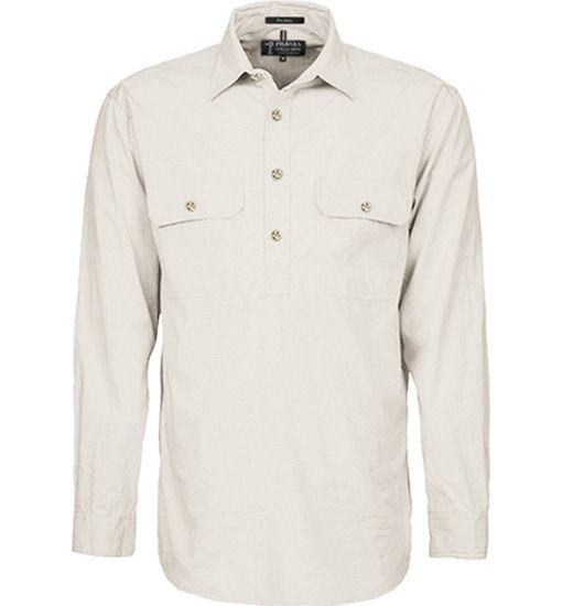 Mens Closed Front L/S Shirt Stone