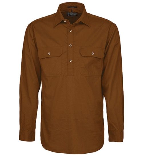 Mens Closed Front Shirt L/S Terracotta