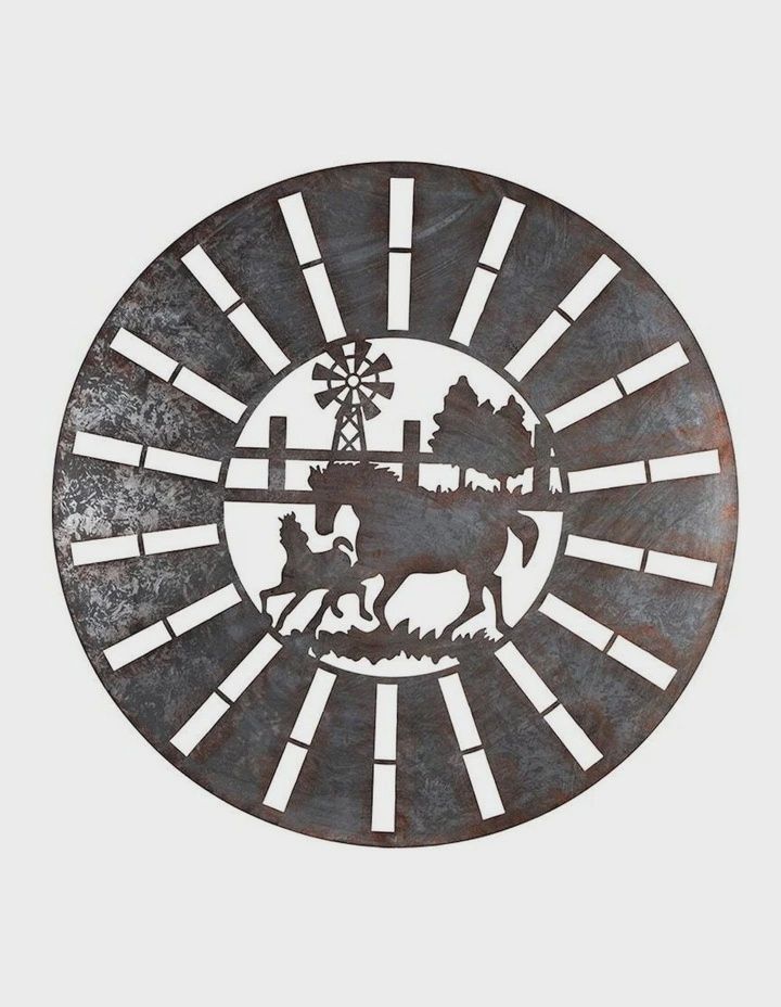 Galvanised With Rust Horses Round Laser-Cut Wall Art 100×0.7cm