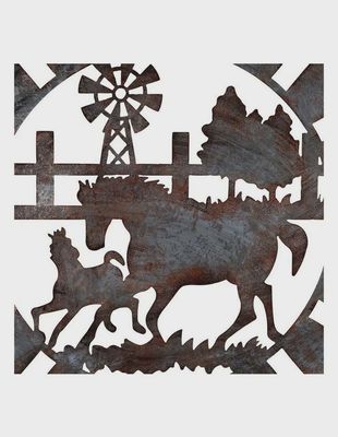 Galvanised With Rust Horses Round Laser-Cut Wall Art 100×0.7cm