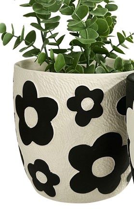 Monochrome Flower Planter Black on White 17x17x15.5cm
