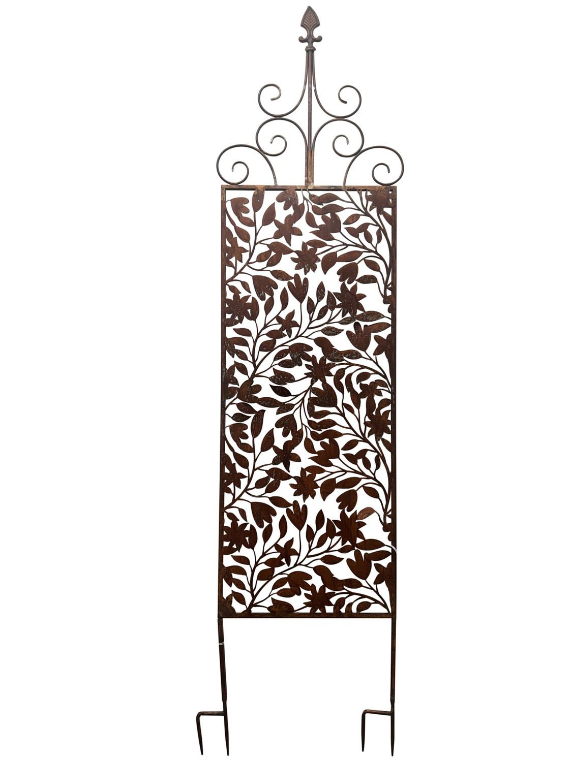 Rust Screen/Wall Art w/Fleur-de-lis+ Removable Stakes 43x1x168cm
