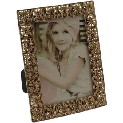Antique Gold Metal Photo frame w/Flower Squares 14×1.5x18cm