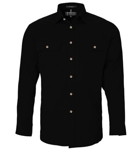 Mens Pilbara Open Front L/S Shirt, Colour: Black 4XL