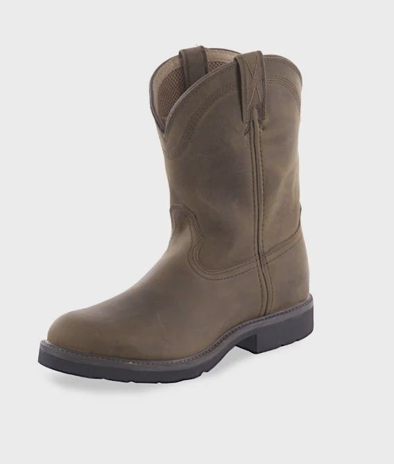 Mens Work Pull On U Toe - Distressed Saddle, size: Mens 10