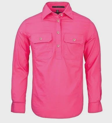 Womens Closed Front L/S Shirt - Hot Pink