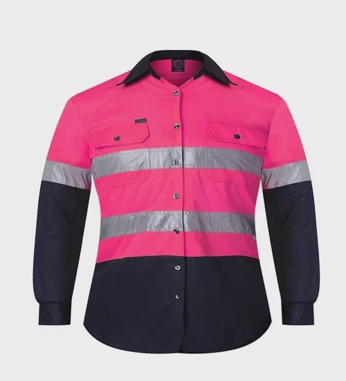 Kids 2 Tone Open Front Shirt - Pink/Navy Tape