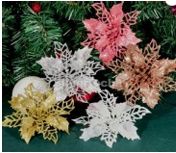 Poinsettia Glitter Flower 16cm #Red