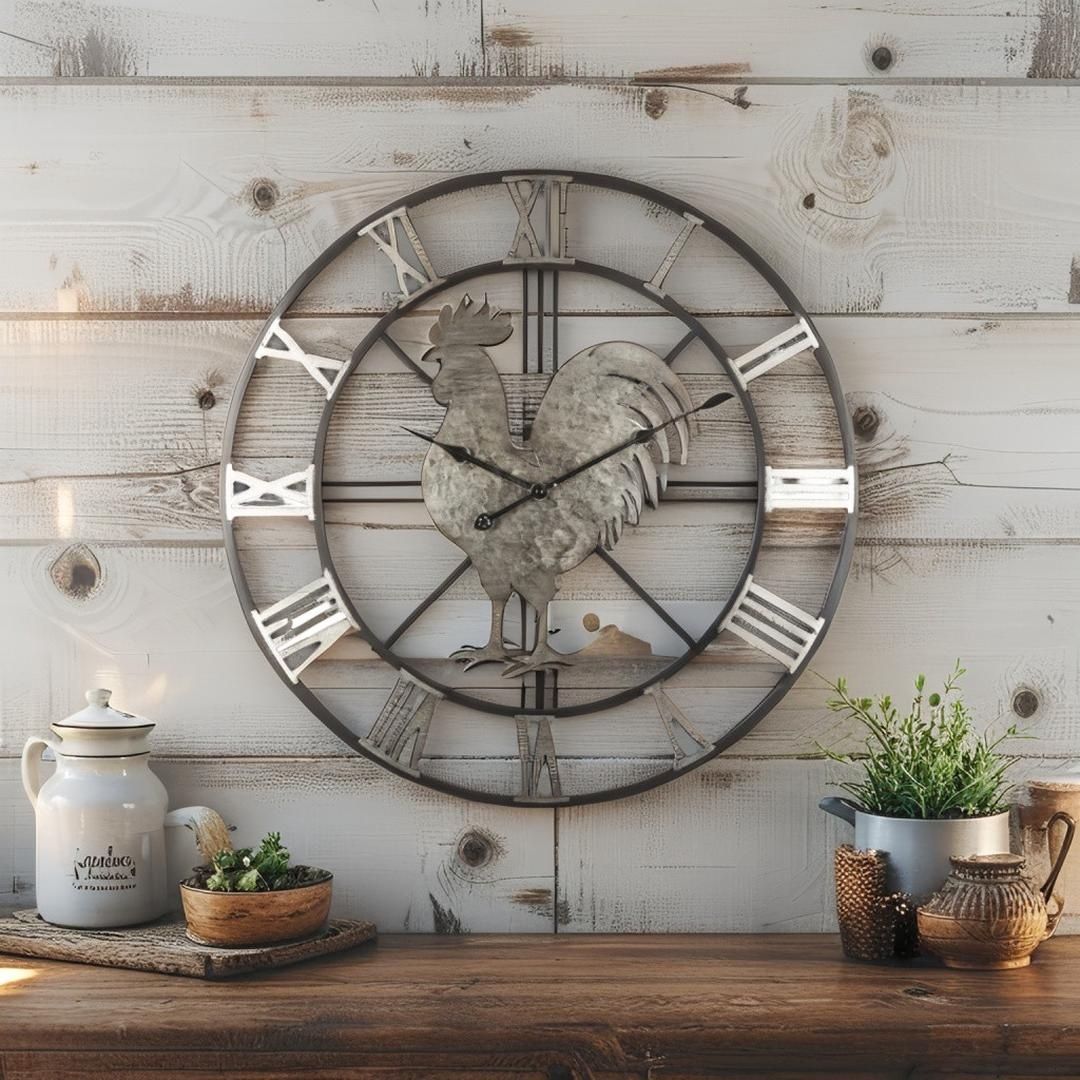 60cm Country Rooster Wall Clock 60x3.5cm