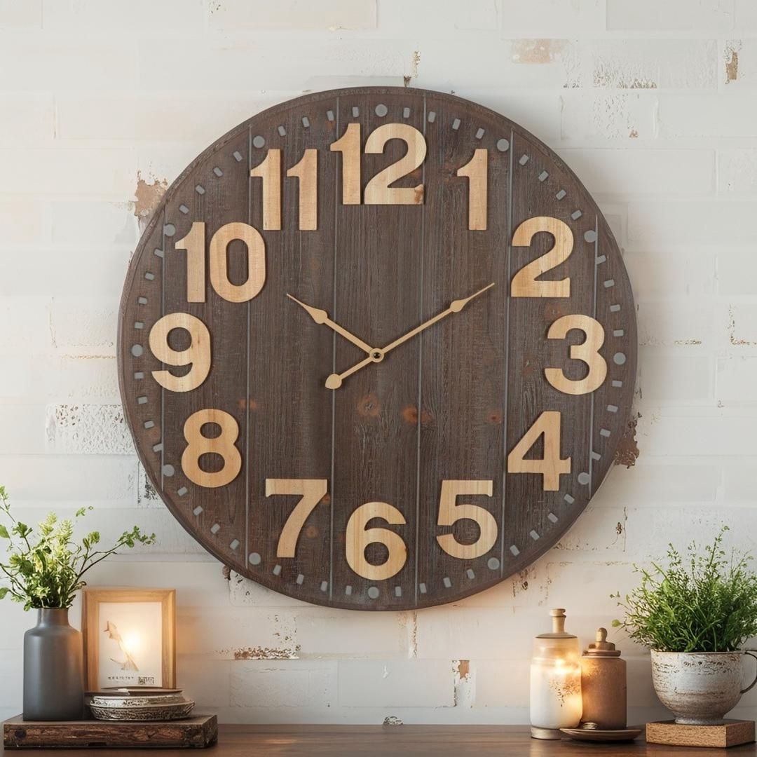 60cm Emporium Slatted Aged Wall Clock 60x4cm