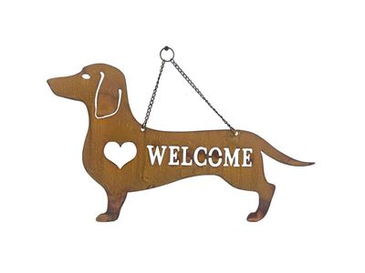 Hanging Laser Cut Welcome Dog w/Heart 47x0.64x29cm