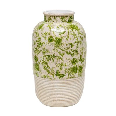 Hand Potted Glazed Green Stoneware Look Vase 21.5x21.5x37xm