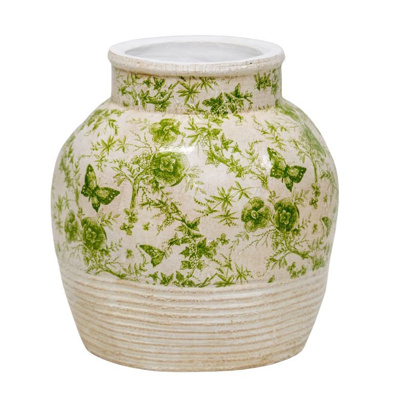 Hand Potted Glazed Green Stoneware Look Vase 24x24x25cm