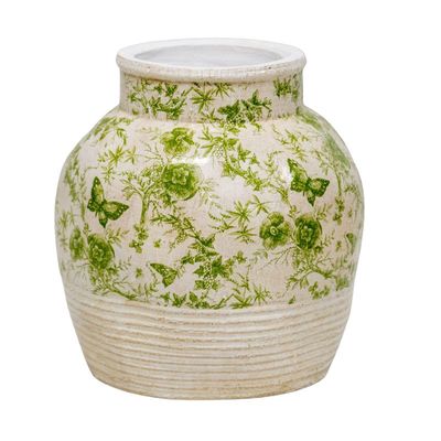 Hand Potted Glazed Green Stoneware Look Vase 24x24x25cm