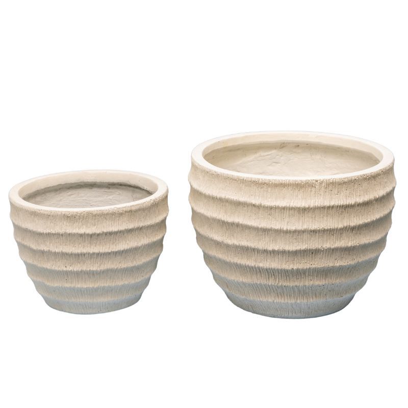 Set of 2 Nested Ribbed Textured Planters 28x28x21 &amp; 22x22x16.5cm