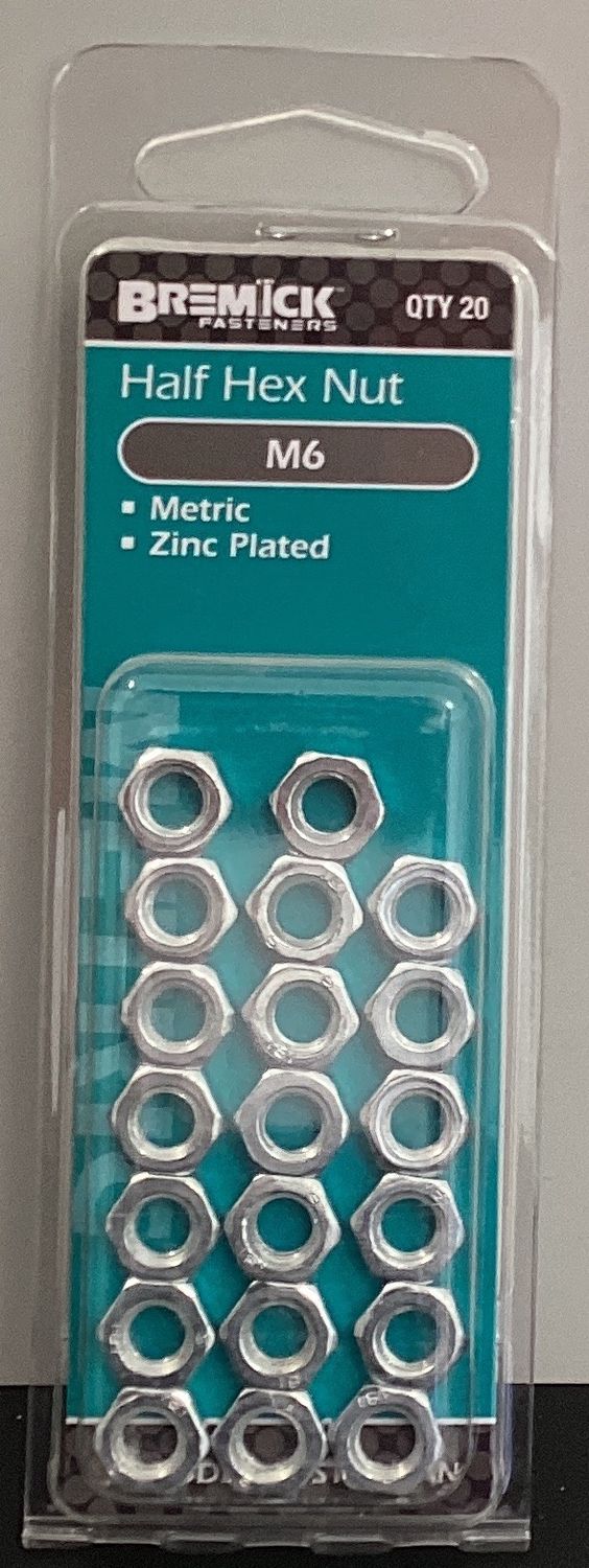 Nut hex metric 6mm pkt.20