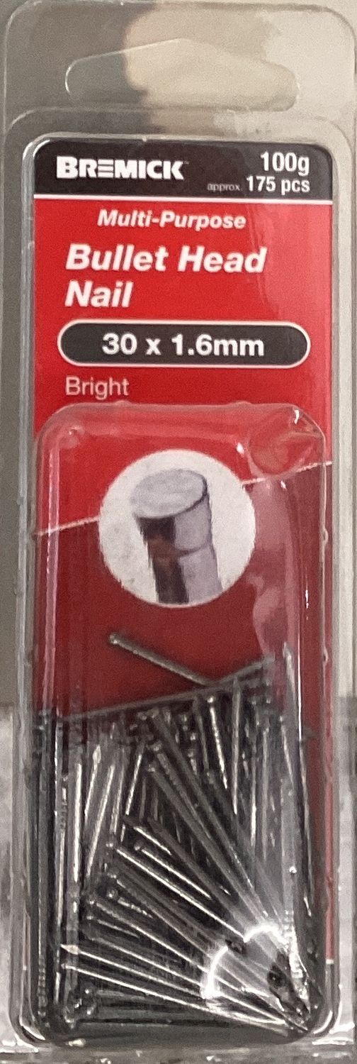 Nails Bullet head 30x1.6mm pk175 bright