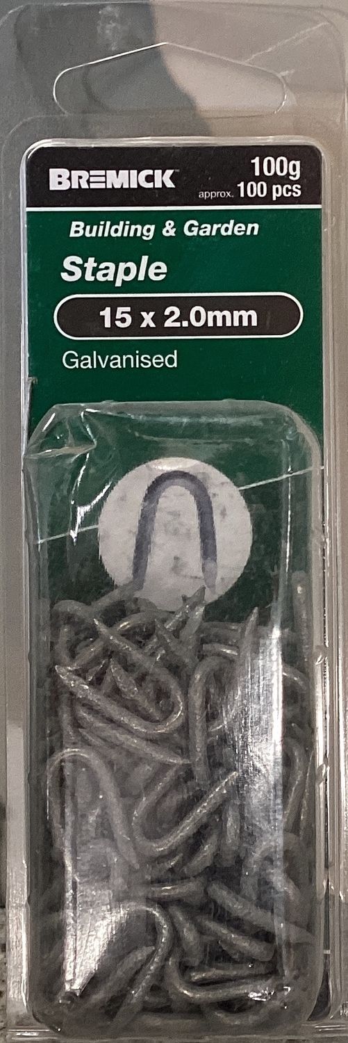 Fence Staples 15x2.0mm pk100 Galv