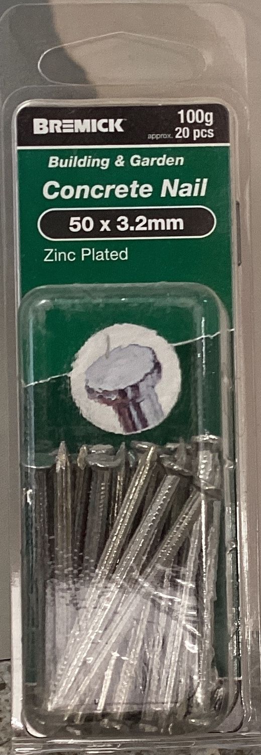 Nails concrete 50x3.2mm Pk20 Zinc