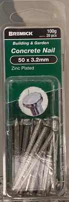 Nails concrete 50x3.2mm Pk20 Zinc